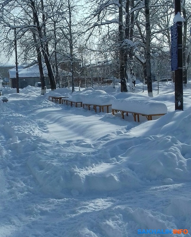 Метр снега. Сугробы намело. Много снега намело. Анива зимой.