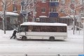 Пассажиры не смогли вытолкать застрявший в снегу маршрутный автобус в Южно-Сахалинске