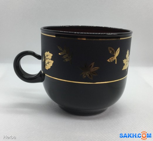 Кружка чайная (черная с золотыми листочками) — 4 шт